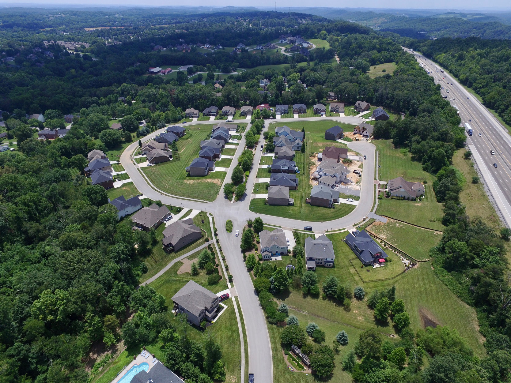 Aerial view of  homes in a Knoxville neighborhood